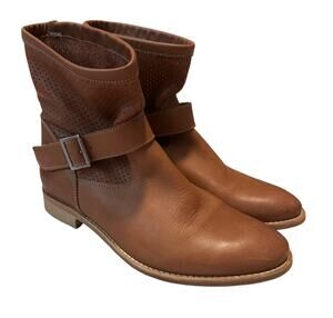 Modern Fiction Brown Leather Ankle Boots Buckle Strap Harness Size 40 US 9